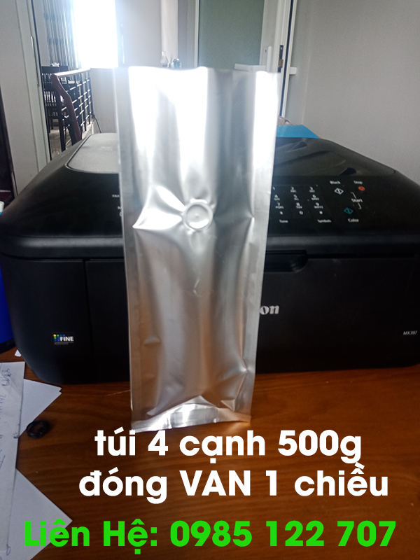 túi cà phê 4 biên đóng van 1 chiều 500g - Bao Bì Lê Giang